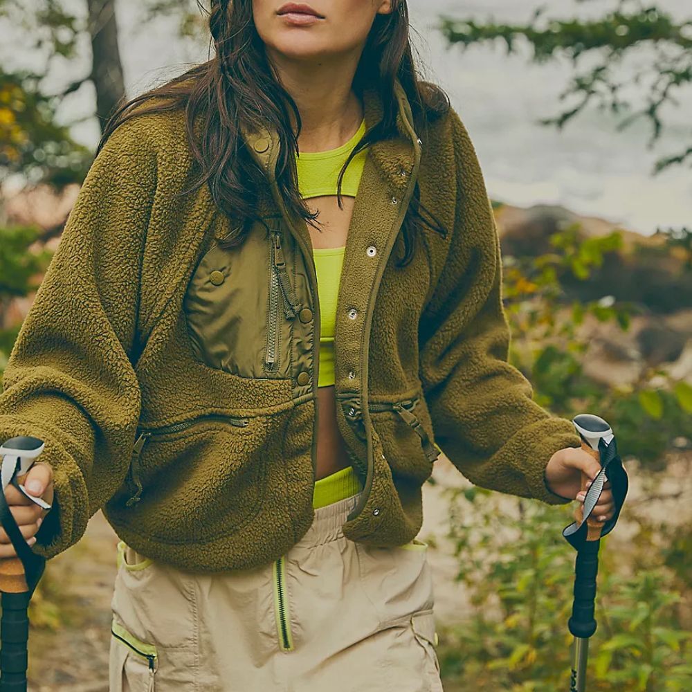 Free People Jacket hit the slopes fleece womens Green (xsmall) outdoor gorpcore